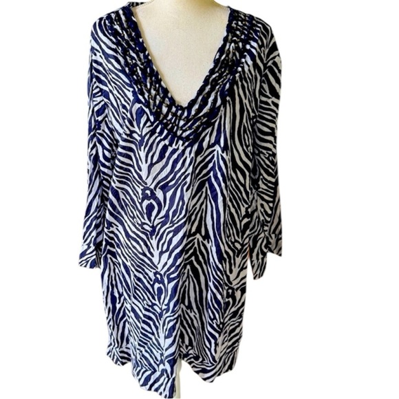 CZ ladies, V-neck 100% cotton cover-up size 1X excellent condition, Navy white - Picture 1 of 10